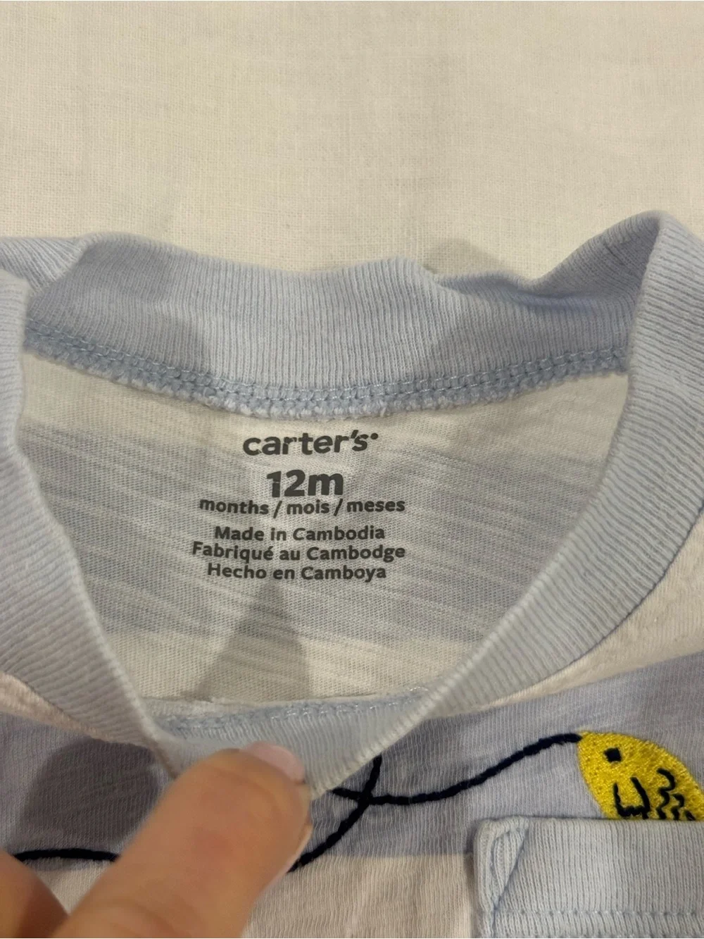 Carter's Light Blue & White Striped Whale Pocket Tee with Yellow Hat Detail